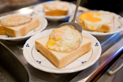 High angle view of breakfast on table