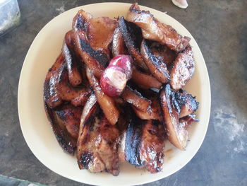 High angle view of food in plate