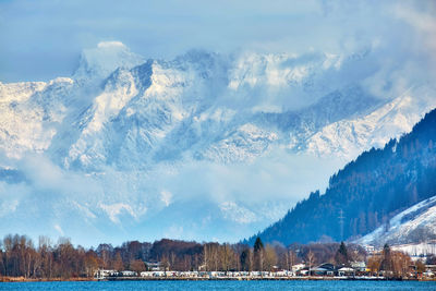 Scenic view of snowcapped mountains against sky