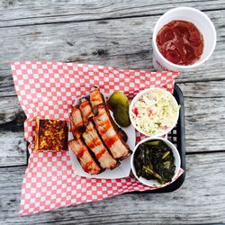High angle view of breakfast on table