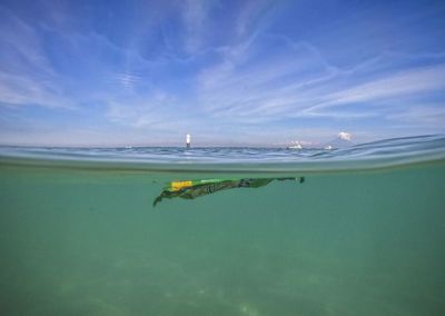 Plastic rubbish floating in senggigi beach