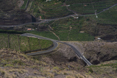 High angle view of road passing through land