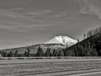 Scenic view of the mountains from highway. fine art photography. mt shasta 