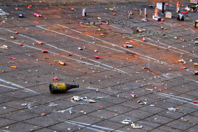 High angle view of firework garbage on street