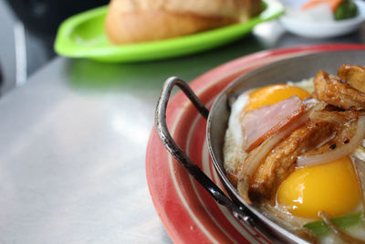 Close-up of breakfast in plate