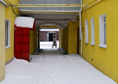 Rear view of man in snow