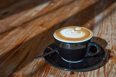 High angle view of coffee on table