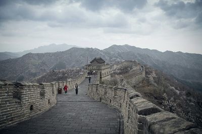 Tourists on top of mountain