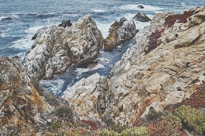 High angle view of rocks on beach