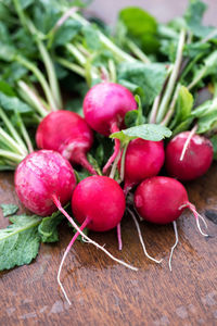 Close-up of cherries on table