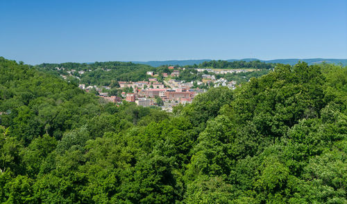 High angle view of townscape against clear sky