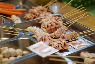 High angle view of food on barbecue grill