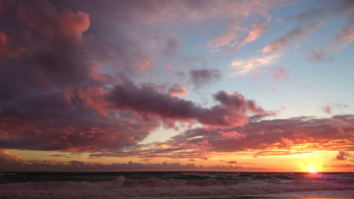 Scenic view of sea against dramatic sky