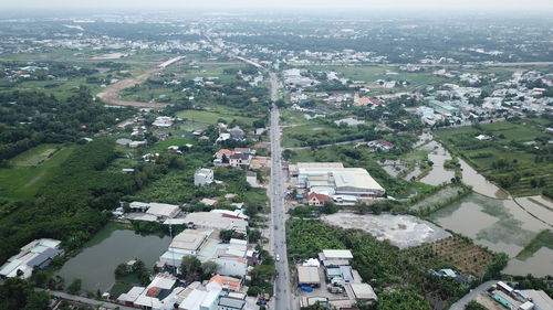 High angle view of buildings in city