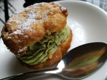 High angle view of bread in plate