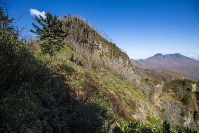 Scenic view of landscape against clear blue sky