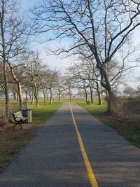 Empty road amidst trees against sky