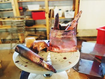 Close-up of food on table