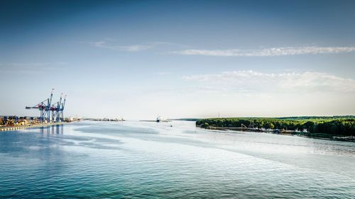 Scenic view of curonian lagoon in lithuania against sky