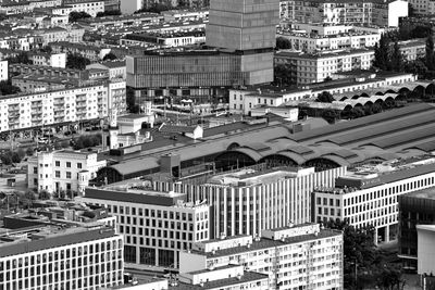 High angle view of buildings in city