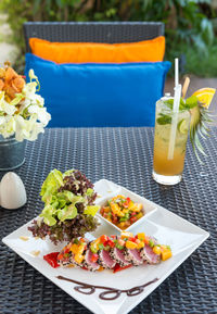 High angle view of food on table