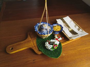 High angle view of food on table