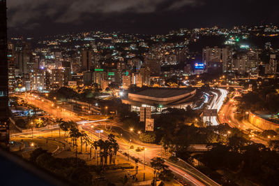 High angle shot of illuminated cityscape