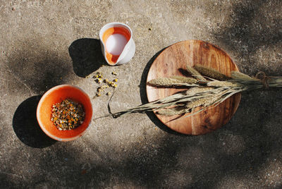 High angle view of grains on table