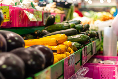 Various vegetables for sale at market stall