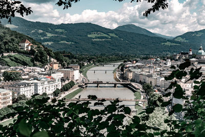 High angle view of townscape against sky