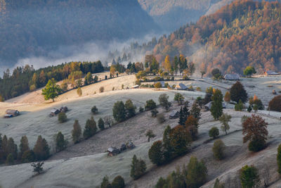 High angle view of landscape against sky during autumn