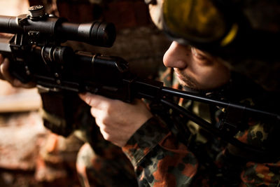 Soldier using rifle