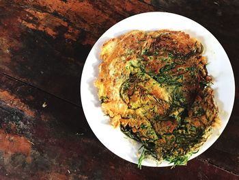 High angle view of meal served on table