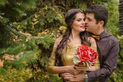 Young couple kissing outdoors