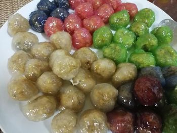 High angle view of grapes in plate