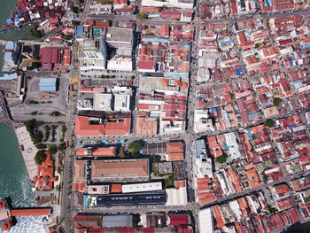 Aerial look down old heritage building at city.