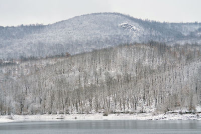 Mountain landscapes in winter with frozen trees and snow