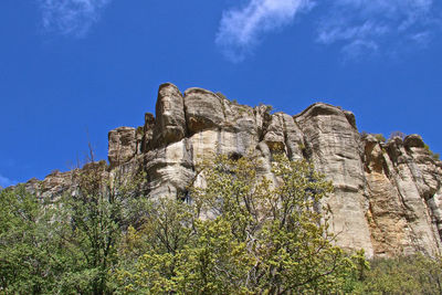 Low angle view of rock formations against sky