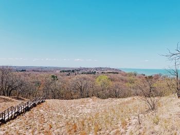 Scenic view of landscape against clear blue sky