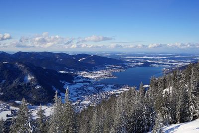 Aerial view of snowcapped mountains against sky