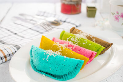 Close-up of cake in plate on table