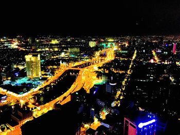 High angle view of city at night