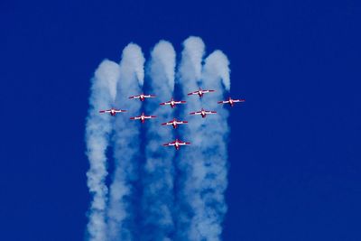 Low angle view of airshow in sky