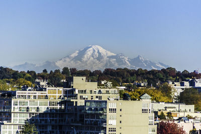 View of modern buildings against clear sky