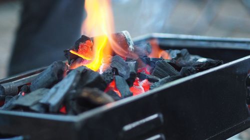 Close-up of bonfire on barbecue