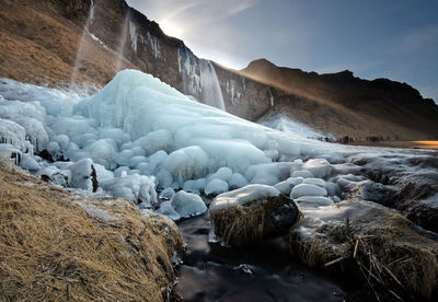 Scenic view of frozen lake against sky