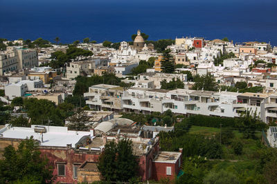 High angle view of townscape and buildings in city