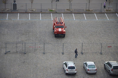 High angle view of vehicles on road