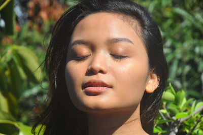 Close-up portrait of a beautiful young woman