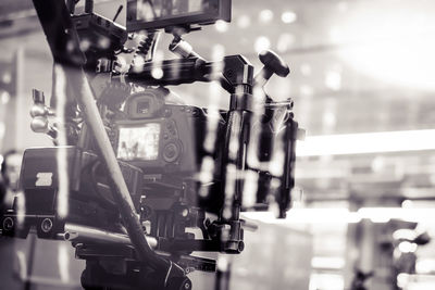 Detail of video camera , film crew production, behind the scenes background